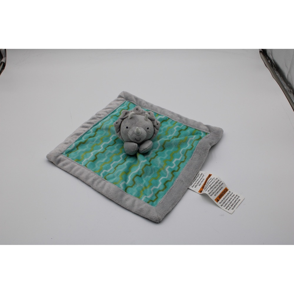 Lullaby Lane Security Blanket Teal Gray Triceratops Dinosaur Chevron Zig Zag